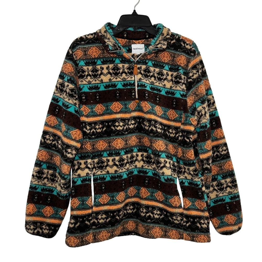Heathmoor Womens M Southwestern Sherpa Fleece Quarter Zip Pullover Aztec Print‎